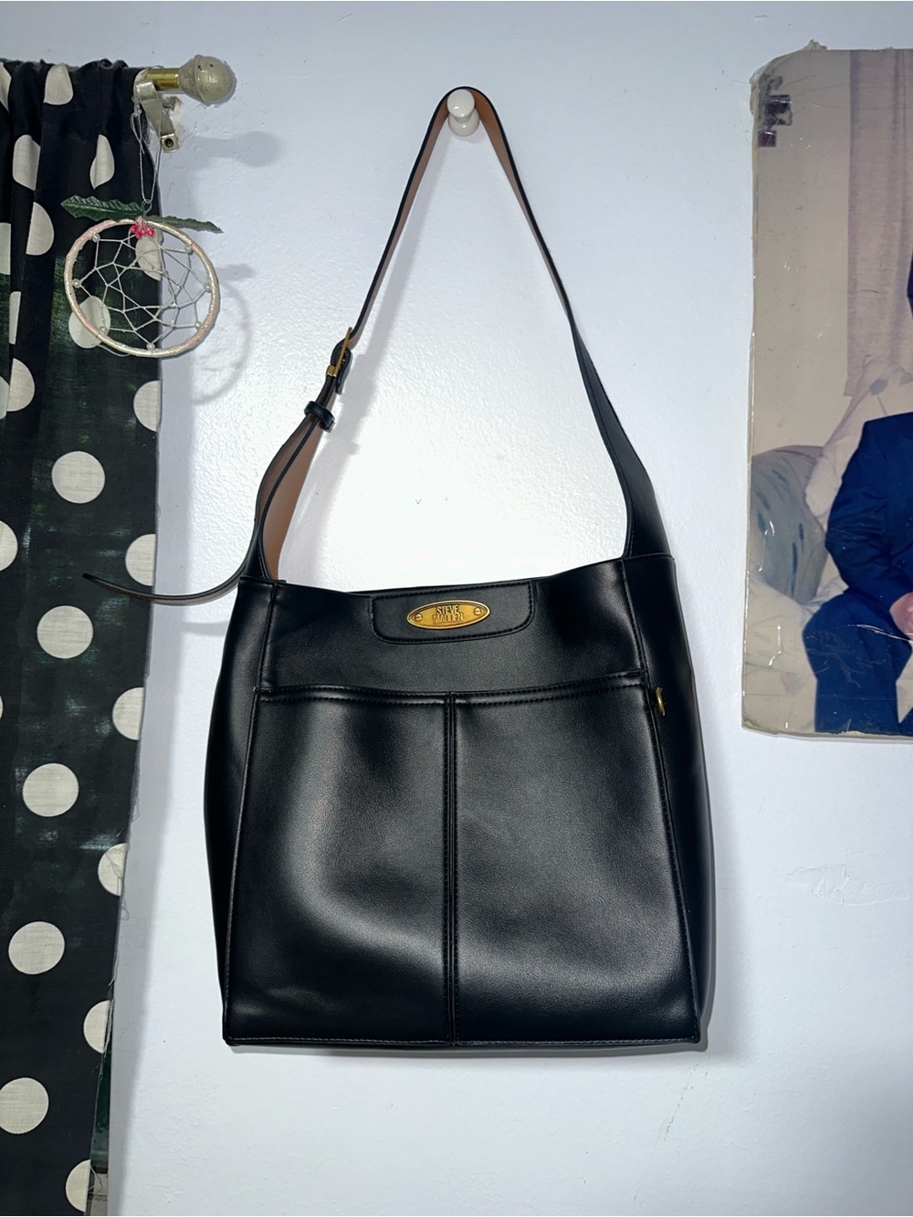 Steve Madden Black Shoulder Bag with Gold Plaque